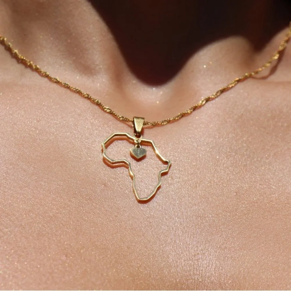 Gold Africa Pendant Necklace 18inch